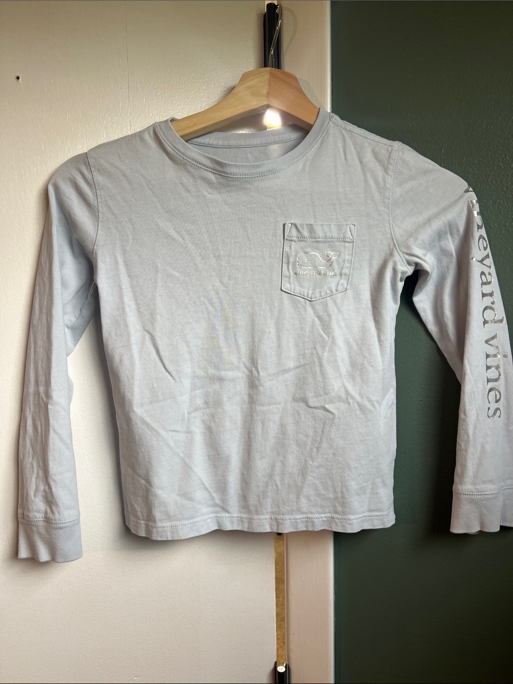 Vineyard Vines Kids Long-Sleeve Pocket Tee in Pale Blue